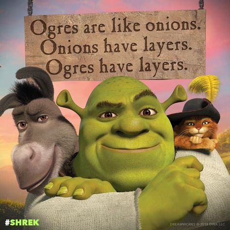 Ogres Are Like Onions quote for Shrek, Donkey and Puss in Boots Shrek Photos, Shrek Onion, Shrek Quotes, Shrek Birthday, Shrek Party, Kid Quotes, Shrek Donkey, Shrek Memes, Louis Sachar