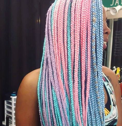 Pink Box Braids, Blue Box Braids, Purple Box Braids, Brown Box Braids, Blue Braids, Colored Box Braids, Braids With Shaved Sides, Big Box Braids, Blonde Box Braids