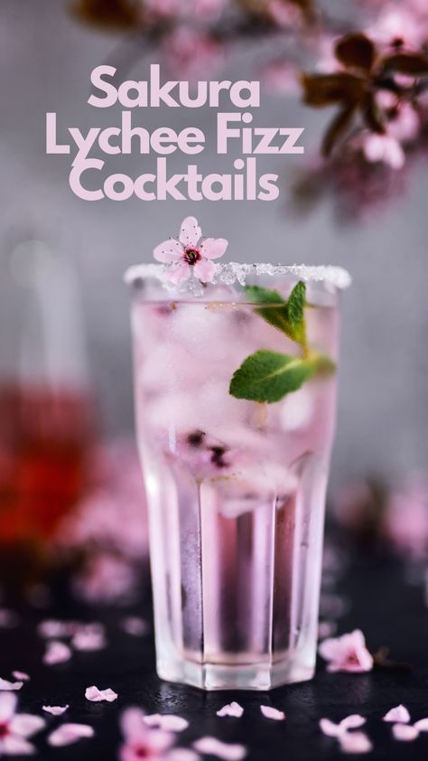 Immerse yourself in the delicate floral notes of cherry blossoms and the sweet allure of lychee in this enchanting beverage. Perfect for special occasions or a relaxing evening, this cocktail is a delightful blend of flavors that will transport your taste buds to an exotic garden. Unleash your inner mixologist and craft this beautiful libation at home today! 🥂✨ #SakuraLycheeFizz Cherry Blossom Cocktail Recipe, Japanese Mocktail Recipe, Cocktail Design Ideas, Japanese Cocktails Recipes, Sweet Cocktail Recipes, Flower Drinks, Cherry Cocktails, Event Cocktails, Cocktails Spring