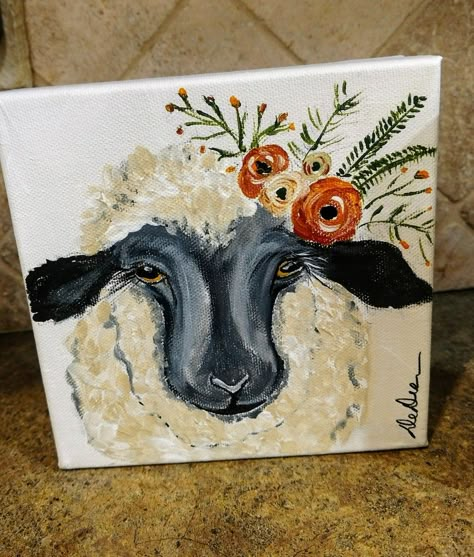 Sheep Acrylic Painting, Sheep Paintings On Canvas, Sheep Art Painting, Lamb Painting, Easter Acrylic Painting, Country Painting Ideas, Easter Paintings On Canvas, Easter Canvas Painting, Texture Painting Techniques