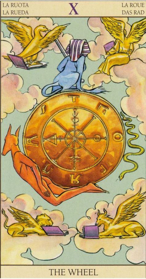 The Wheel - Card from Tarot of the New Vision Deck Tarot Decks Art, Wheel Of Fortune Tarot, All Tarot Cards, Fortune Cards, Rider Waite Deck, Tarot Significado, Angel Wallpaper, Tarot Major Arcana, Tarot Cards Art