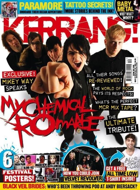 Mcr Magazine, My Chemical Romance Poster, Kerrang Magazine, 2000s Emo, I Love Mcr, Mikey Way, Andy Biersack, All Time Low, Music Magazines