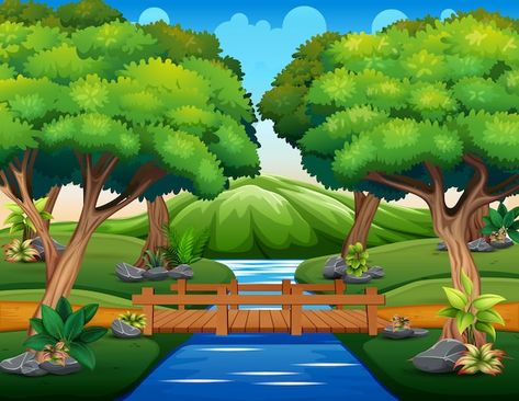 Bridge In The Woods, Cartoon Maker, Free Cartoon Characters, Forest Cartoon, Drawing Scenery, Artsy Background, Cartoon Trees, House Cartoon, Photoshop Backgrounds Backdrops