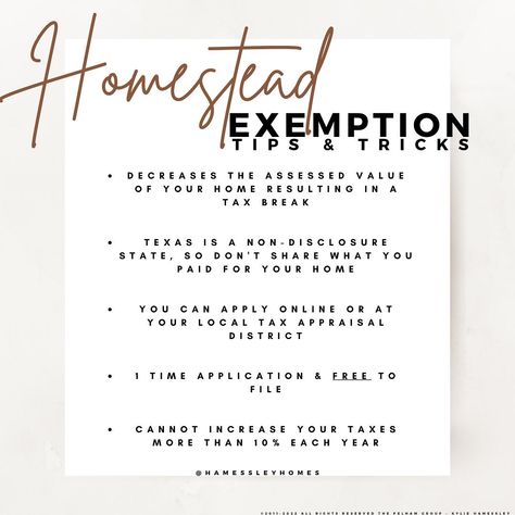 Reasons why you should file for your homestead exemption Homestead Exemption, Real Estate Business Plan, Realtor Social Media, Realtor License, Real Estate Marketing Design, Real Estate Ads, First Home Buyer, Branding Ideas, Estate Planning