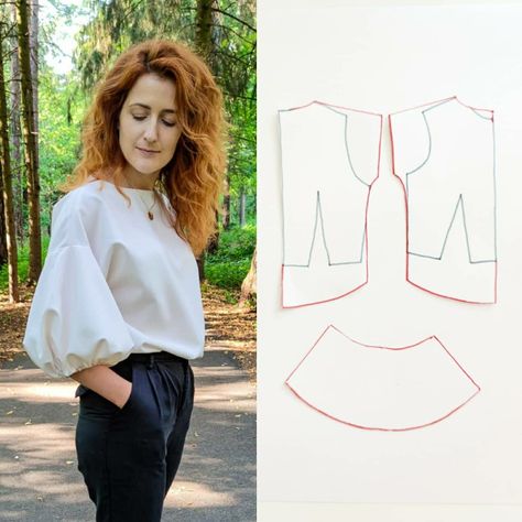 Learn to make a sewing pattern for dropped shoulder balloon sleeve blouse Balloon Sleeves Pattern, Sewing Sleeves, Dress Patterns Diy, Sewing Blouses, Dress Patterns Free, Fashion Sewing Tutorials, Balloon Sleeve Dress, Diy Fashion Clothing, Sleeves Designs For Dresses