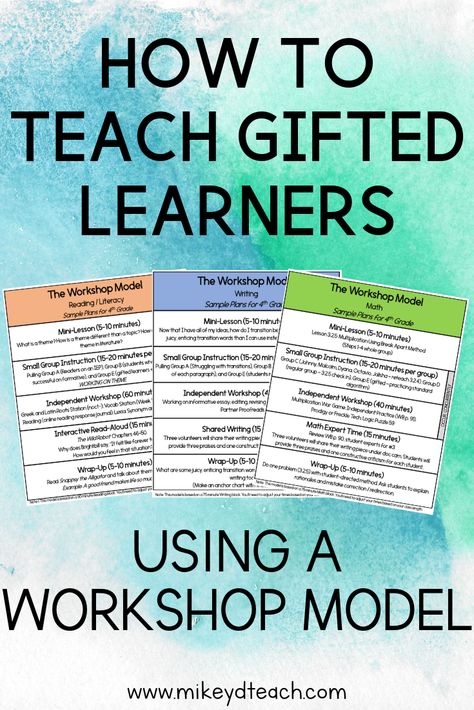 Workshop model is a fantastic instructional method in most classrooms, but you still have to make tweaks to help it reach all of your learners. If you've been wanting to try it with gifted students but haven't been able to figure out how to accommodate them in the workshop model, then this blog post's for you! I share my best suggestions for differentiating instruction for advanced learners in workshop. A free framework is included to help you get started! #giftededucation #workshopmodel High Ability Learners Activities, Teaching Gifted And Talented Students, Gifted And Talented Activities, High Ability Learners, Differentiated Instruction Strategies, Gifted Classroom, Gifted Learners, Student Teaching Gifts, Differentiating Instruction