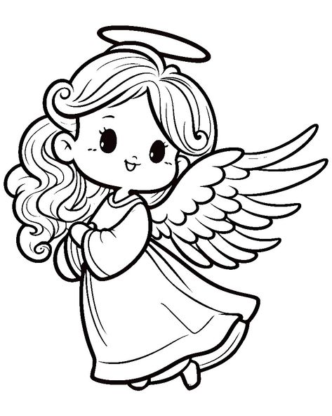 Angel Pencil Drawings, Angel Coloring Pages Free Printable, Cute Angel Drawing, Angel Crafts For Preschoolers, Christmas Angel Drawing, Christmas Angel Coloring Pages, Angels Coloring Pages, Angel Drawing Easy, Angel Y Diablo