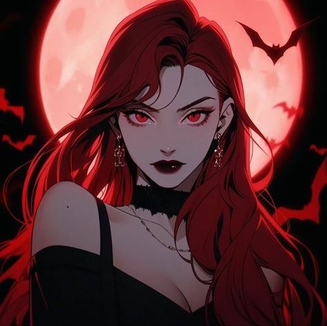 Vampire Oc Female Art, Red Hair Goth, Anime Vampire Female, Red Hair Vampire, Red Hair Dark, Vampire Pfp, Pfp Twitter, Red Hair Cartoon, Lonely Wolf