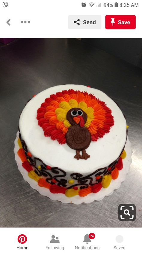 Thanksgiving Cakes Decorating, Fall Cakes Decorating, Dairy Queen Cake, Thanksgiving Sweets, Fall Decorated Cookies, Round Birthday Cakes, Thanksgiving Cake, Turkey Cake, Cakes Decorating