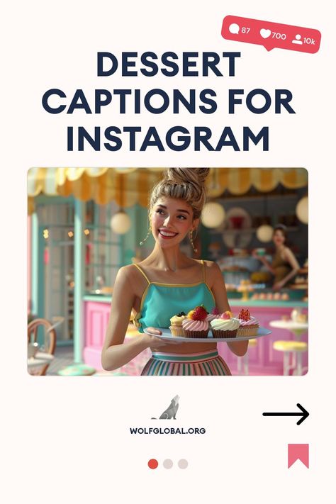 Alt text: "A smiling woman holds a plate of colorful cupcakes, with 'Dessert Captions for Instagram' text overlay."
A colorful graphic with pun-filled dessert-related affirmations and a 'Get 100+ More' button.
A smiling woman using a laptop surrounded by social media icon illustrations and promotional text. Instagram Captions Sweet, Dessert Captions, Caption For Friends, Sweet Cravings, Captions For Instagram, Insta Feed, Hot Fudge, Eat Dessert, Something Sweet