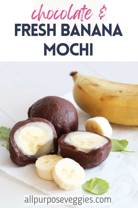 Chocolate Mochi Recipe, Banana Mochi, Mochi Recipes, Mochi Balls, Banana Filling, Chocolate Mochi, Mochiko Flour, Healthy Treats For Kids, Japanese Dessert Recipes