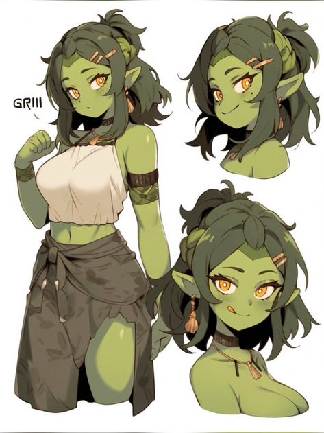 Goblin Art, Arte Doodle, Accel World, Fantasy Creatures Art, Character Poses, 영감을 주는 캐릭터, Female Character Design, Dnd Characters, Green Hair