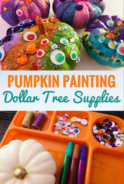 Pumpkin Decorating Supplies, Pumpkin Washing Station, Pumpkin Decorating Party For Kids, No Mess Pumpkin Decorating For Kids, Pumpkin Decorating For Kids, Pumpkin Painting Birthday Party, Pumpkin Decorating Ideas For Kids, Dollar Tree Kids Crafts, Kids Pumpkin Decorating