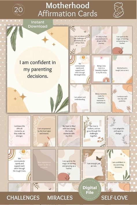 Embrace the beautiful journey of motherhood with our Motherhood Affirmation Cards. These cards are lovingly designed to empower and inspire mothers at every stage. Whether you're an expecting mother or navigating the joys and challenges of motherhood, these cards offer daily affirmations that nurture your spirit and reaffirm your strength. Use them as a daily ritual to stay positive and focused, finding balance and peace amid the demands of motherhood. New Mom Affirmation Cards, Dua Cards, Quran Dua, Pregnancy Affirmations, School Creative, Affirmations Positive, Positive Affirmation Cards, Finding Balance, Encouragement Cards