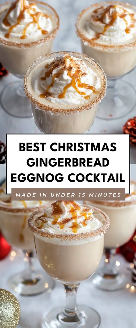 Image for Best Christmas Gingerbread Eggnog Cocktail Eggnog Alcoholic Drinks, Winter Party Drinks, Gingerbread Eggnog, Alcoholic Eggnog, Eggnog Cocktail, Eggnog Drinks, Christmas Drinks Alcohol Recipes, Spiced Whipped Cream, Christmas Drinks Recipes