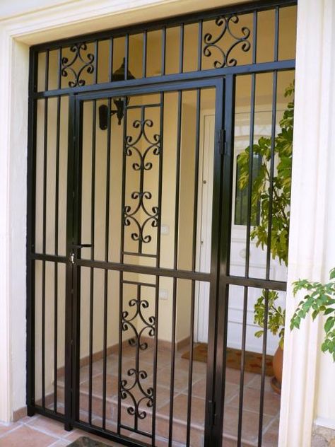 Wrought Iron Security Doors, Front Door Security, Screened In Porch Diy, Iron Security Doors, Security Screen Door, Grill Gate, Iron Front Door, Grill Gate Design, Metal Doors Design