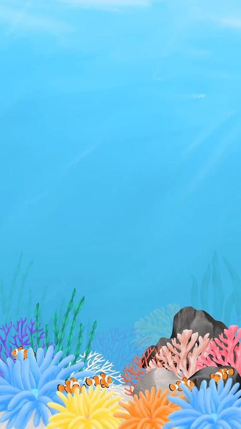 Blue Iphone Wallpaper, Underwater Wallpaper, Nemo Birthday, Sea Illustration, Animals Illustration, Wallpaper Iphone Wallpaper, Blue Iphone, Painted Cakes, Ocean Animals