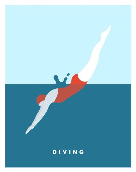 Diving Drawing, Kids Painting Projects, Diving Springboard, Swimming Posters, Abstract Face Art, Vintage Swim, 50's Style, Mood Instagram, People Illustration