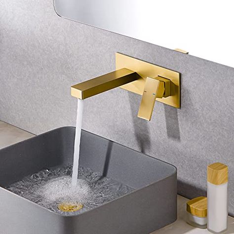 SUMERAIN Brushed Gold Wall Mount Bathroom Faucet Single Handle Vessel Sink Faucet Includes Brass Rough-in Valve - - Amazon.com Brass Wall Faucet Bathroom, Brass Wall Mount Faucet, Gold Wall Mount Bathroom Faucet, Wall Mount Bathroom Faucet Undermount Sink, Bathroom Vanity Faucets, Gold Bathroom Faucet, Wall Mount Faucet Bathroom Sink, Wall Mount Faucet Bathroom, Single Handle Bathroom Faucet