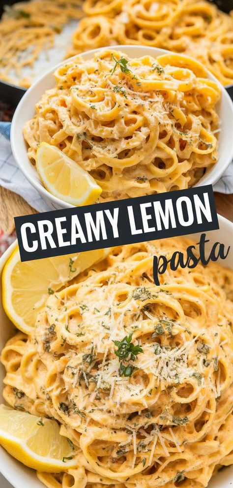 Creamy Lemon Pasta: a bright and refreshing dish with a creamy, tangy lemon sauce that perfectly coats every bite. Quick, easy, and delicious—ideal for a light yet satisfying meal! Lemon Noodles Easy Recipes, Lemon Noodle Pasta, Creamy Lemon Pasta Sauce, Lemon Spaghetti Recipes, Creamy Lemon Shrimp Pasta, Lemon Linguini Pasta, Lemon Butter Noodles, Creamy Lemon Pasta Recipes, Light Lemon Pasta