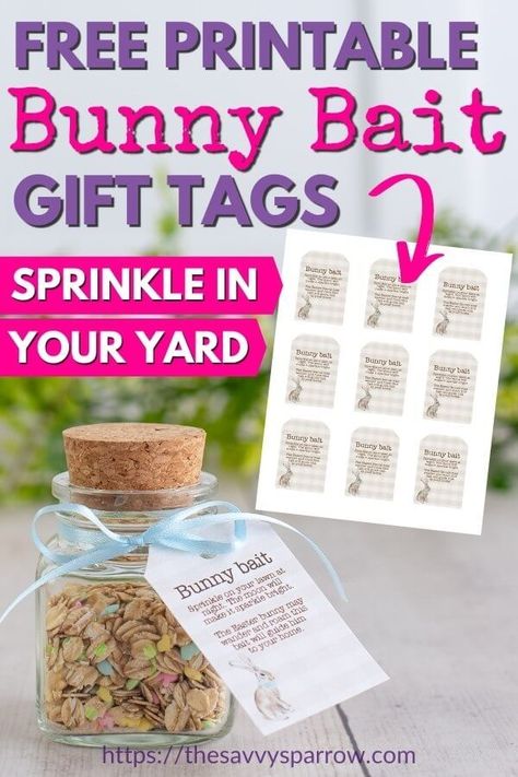 Looking for ways to attract the Easter bunny and fun Easter traditions for kids? Make this easy Easter Bunny Bait to sprinkle in your yard on the night before Easter. Super easy recipe with rolled oats, sprinkles, and glitter. Then, print the free printable bunny bait gift tags to use this idea as Easter neighbor gifts or to sell your bunny bait at Spring craft fairs! Easter Gift Diy Ideas, Bunny Food Easter, Easter Bait, Easter Fair Ideas, Fun Easter Traditions For Kids, Easter Bunny Visit Ideas, Easter Bunny Bait, Easter Fundraiser, Easter Bunny Traditions