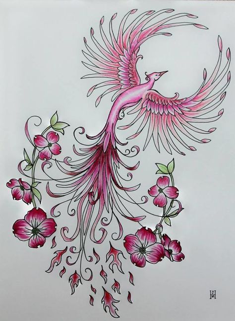 Pink Phoenix- Freehand Pen And Ink Original | Bored Panda Phoenix Tattoo Feminine, Tiny Flower Tattoos, Phoenix Bird Tattoos, Kunst Tattoos, Phoenix Tattoo Design, Pink Dogwood, Geniale Tattoos, Phoenix Rising, Phoenix Tattoo