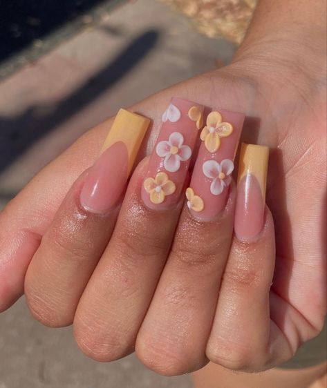 June Colors Nails, 3s Flower Nails, 3rd Flower Acrylic Nails, 3d Acrylic Nail Art Flowers, Acrylic Flowers On Nails, Flower Acrylic Nails, Drake Ovo, Girls Nail Designs, Fancy Nail Art