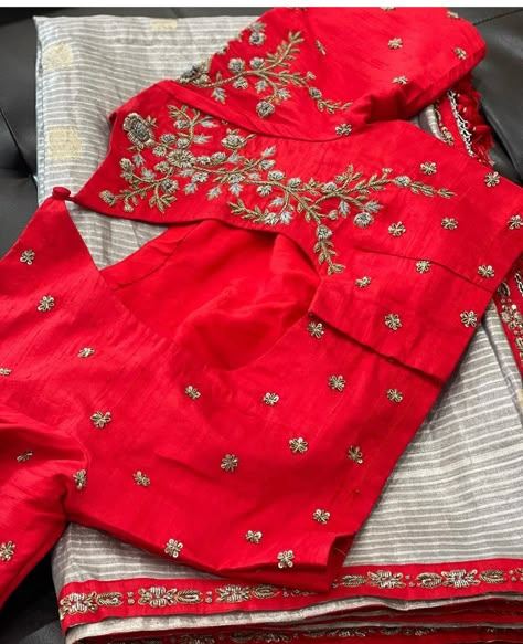 Shoulder Aari Work Blouse, Shoulder Embroidery Designs, Shoulder Embroidery, Latest Bridal Blouse Designs, Simple Work, Traditional Blouse Designs, Latest Model Blouse Designs, Fashionable Saree Blouse Designs, Cutwork Blouse Designs