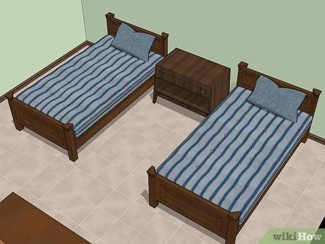 How to Fit Two Twin Beds in a Small Room: 12 Steps (with Pictures) Corner Unit Twin Beds, L Shaped Twin Beds, Corner Twin Beds, L Shaped Beds, Twin Beds For Boys, Double Twin Beds, Twin Beds Guest Room, Small Room Layouts, Kids Twin Bed