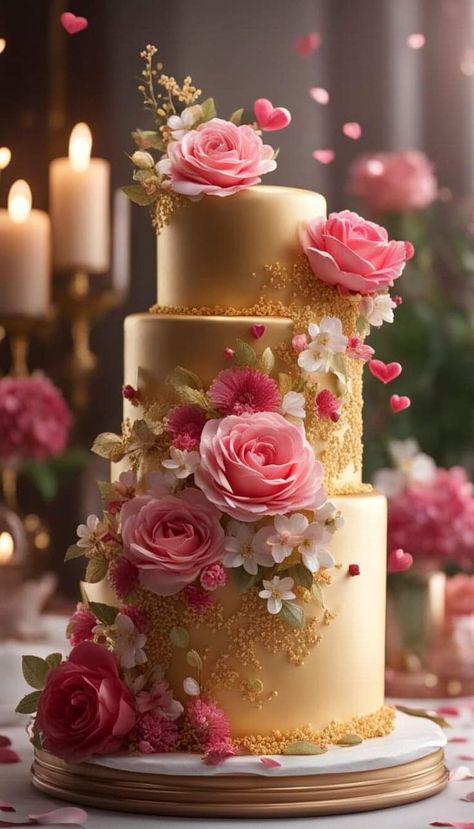 Extravagant Wedding Cakes, Stunning Cakes, 15th Birthday Cakes, Rose Gold Wedding Cakes, First Communion Cakes, Colorful Desserts, Birthday Wishes Flowers, Happy Birthday Wishes Cake, Elegant Birthday Cakes