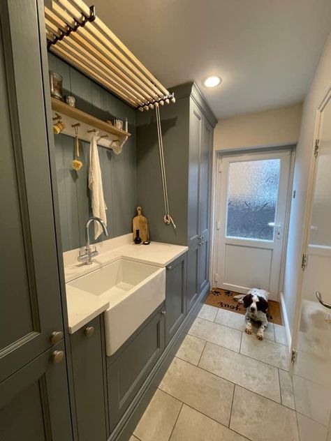 Laundry And Boot Room Ideas, Utility Room Airer Ideas, Utility And Shower Room, Back Door Utility Room, Utility Room Narrow, Utility Cloakroom Ideas, Big Utility Room Ideas, Country Utility Room Ideas, Practical Utility Room Ideas