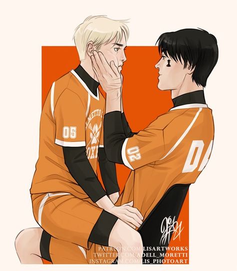 LISartworks’s Instagram post: “How to talk to short people 😁 Kevin Day x Aaron Minyard .......................................... 🚫 don’t use my art to illustrate other…” Aaron Minyard, Aftg Fanart, Kevin Day, Game Fanart, Foxhole Court, Fox Games, Short People, Kings Man, How To Talk