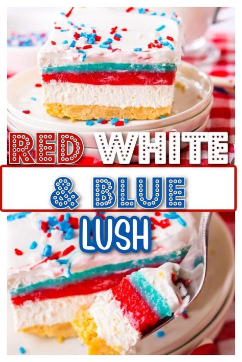 4th of july cake, 4th of july dessert, lush cake, no bake lush, no bake summer dessert, red white blue cake, red white blue dessert, red white blue lush, summer cake, summer dessert, summer lush, summer lush cake Lush Cake, Vanilla Oreo, Summer Sweets, 4th Of July Cake, Blue Desserts, Strawberry Jello, Make Ahead Desserts, Easy No Bake Desserts, Vanilla Wafers