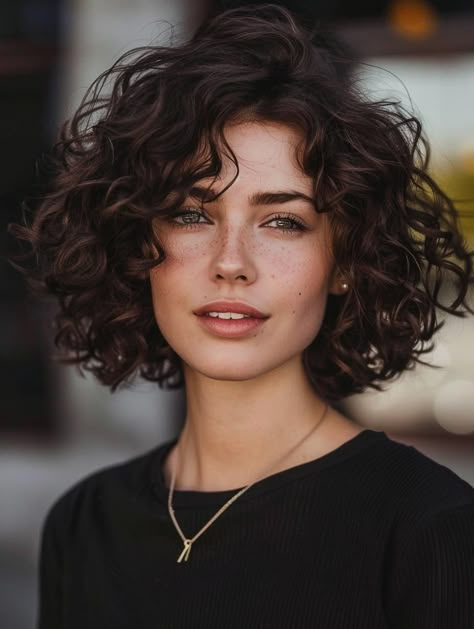 Medium Curly Bob With Bangs, Shirt Curly Haircut, Short Haircut Curly Hair, Short Curly Haircut Ideas, Curly French Bob, Curly Bob Bangs, Short Curly Bob Haircut, Curly Hair Bob Haircut, Hairstyle Transformation