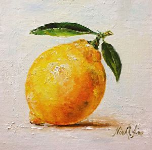 Lemon with Leaves 2 by Nina R. Aide Oil ~ 6 x 6 Lemon Painting, Paper Carving, Lemon Fruit, Oil Pastel Paintings, Watercolor Fruit, Oil Pastel Art, Oil Pastel Drawings, Miniature Plants, Fruit Painting