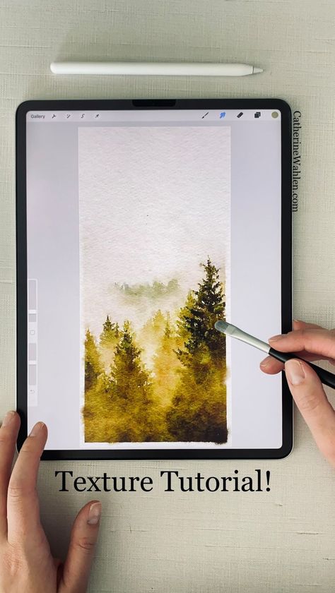 theatmospheria on Instagram: Here is a mini tutorial on texture, and to all the newbies welcome! I have a beginners digital watercolor class coming this month, as… Procreate Watercolor, Mini Tutorial, Watercolor Tutorial, Procreate Tutorial, Watercolor Trees, Procreate App, Digital Watercolor, Landscape Artist, Watercolour Tutorials