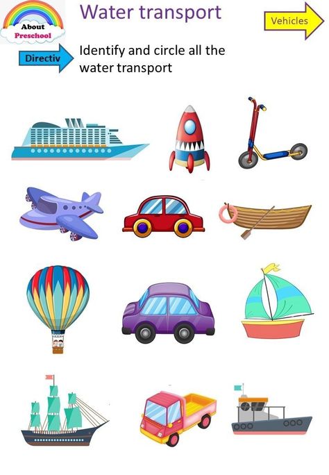 Water Transportation Preschool, Transport Worksheets For Kids, Water Transportation Worksheet, Water Transportation Activities, Transport Preschool, Air Transportation Preschool, Transport For Kids, Transport Activities, Transportation Preschool Activities