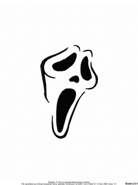 Small Ghostface Tattoo Simple, Ghost Face Embroidery, Ghostface Embroidery, Tiana Tattoo, Ghostface Tattoo Design, Halloween Henna, Jason Drawing, Ghost Face Paint, Ghost Face Tattoo