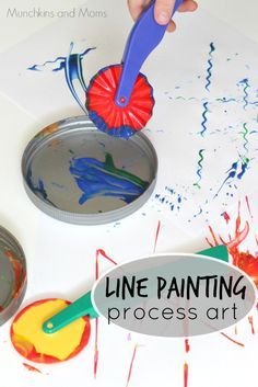 Line Painting Process Art - Munchkins and Moms Creative Art Preschool, Art Preschool Activities, Process Art Preschool, Preschool Painting, Open Ended Art, Art Preschool, Line Painting, Preschool Art Projects, Messy Art