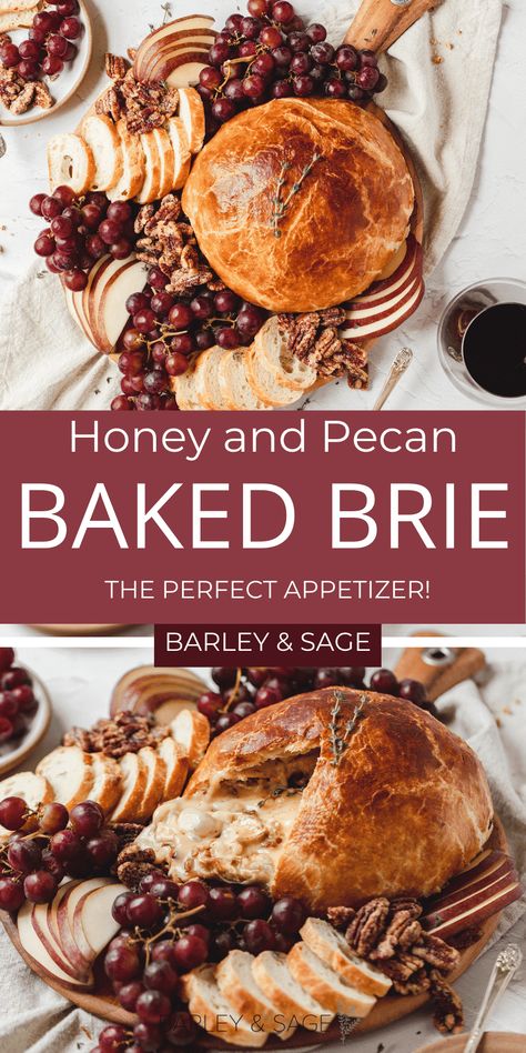 Honey Pecan Baked Brie, Baked Brie Puff Pastry, Baked Brie With Honey, Brie With Honey, Baked Brie Honey, Baked Brie In Puff Pastry, Brie In Puff Pastry, Honey Roasted Pecans, Brie Cheese Recipes