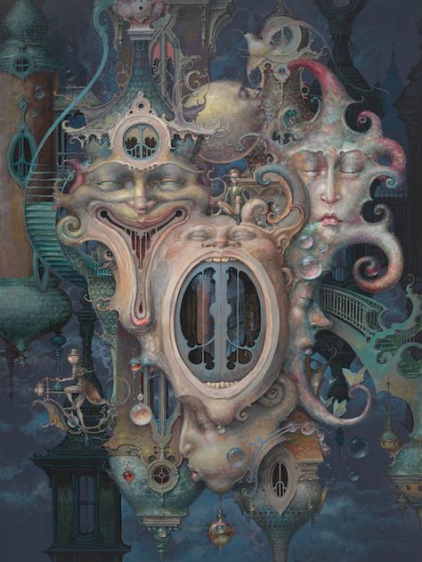 Daniel Merriam’s Solo Show of New Paintings, “Now You See Me: The Art of Escapism” | Hi-Fructose Magazine Daniel Meriam, Daniel Merriam, Meeting Of The Minds, الفن الرقمي, Bd Art, Whimsical Artwork, Street Gallery, Art Et Illustration, Pop Surrealism