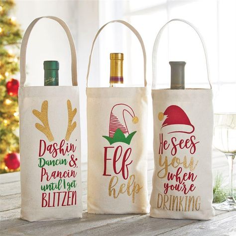 Christmas Wine Bags, Canvas Wine Bag, Homemade Wine, Wine Bags, Wine Bottle Bag, Wine Tote Bag, Wine Tote, Wine Bottle Crafts, Wine Bag