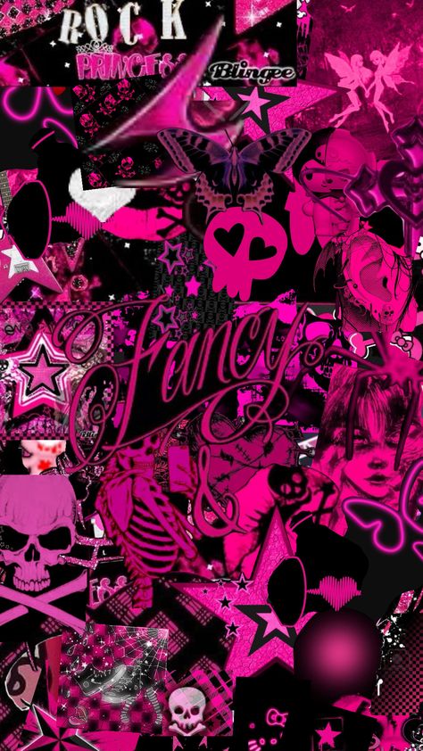 Bright pink wallpaper💗 Black And Pink Scene Wallpaper, Y2k Landscape Wallpaper, Hot Pink Cute Wallpaper, Emo Pink Wallpaper, Pink Edgy Wallpaper, Hot Pink Aesthetic Vintage, Bright Pink Aesthetic Wallpaper, Pink Wallpaper Neon, Black And Hot Pink Aesthetic Wallpaper