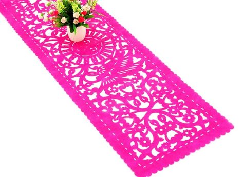 Mexican Wedding Table, Mexican Fiesta Table, Mexican Party Decor, Mexican Napkins, Aztec Home Decor, Pink Table Runner, Mexican Papel Picado, Fiesta Table, Fabric Runner