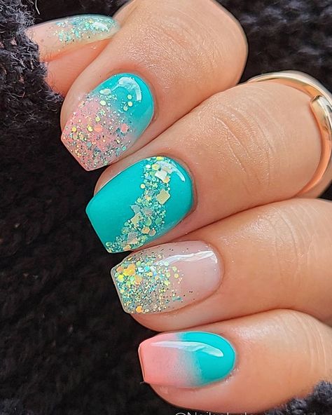 Cruise Sns Nails, Cancun Nail Ideas Acrylic, Spring Break Nail Ideas Coffin, Fancy Square Nails, Cruise Nail Ideas Alaska, Dip Powder Nails Cruise, Beach Nails Vacation Sns, Vacation Dip Powder Nails, Beachy Nail Designs Summer