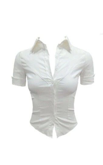 Fitted White Button Up, How To Style A Cropped Button Up Shirt, White Polo Aesthetic, White Fitted Shirt Outfit, Outfits White Background, Corset Png, White Collared Shirt Outfit, White Shirt Ideas, White Fitted Shirt