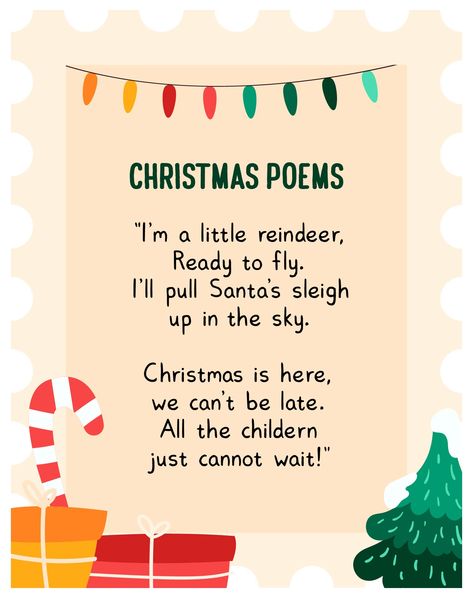 Christmas Poems for Preschoolers Christmas Poems For Kindergarten, New Year Poems For Kids, December Poems For Kids, Preschool Christmas Poems, Christmas Rhymes For Preschool, Christmas Songs Preschool, Christmas Kids Activities Printable, Christmas Poems For Preschoolers, Christmas Rhymes For Kids