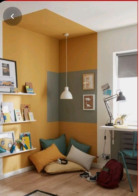 Bedroom Wall Designs, Bedroom Wall Paint, 아파트 인테리어, Bedroom Decor Design, Yellow Walls, Kids Bedroom Decor, Home Room Design, 인테리어 디자인, House Rooms