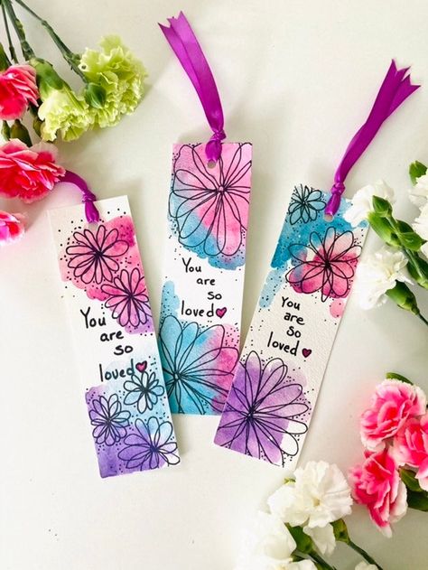 You Are so Loved Hand Painted Watercolor Bookmark - Etsy Canada Bookmarks Handmade Watercolor, Bookmark Painting Ideas, Cute Bookmarks Handmade, Watercolor Bookmarks Ideas, Bookmark Design Ideas, Book Mark Ideas, Watercolour Bookmarks, Beautiful Bookmarks, Bookmarks Quotes