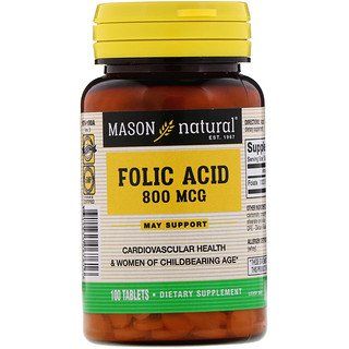 Mason Natural, Folsäure, 800µg, 100 Tabletten iherb Kidney Damage, Fat Soluble Vitamins, Vitamin K2, Prenatal Vitamins, Vitamin K, Natural Vitamins, Vitamin B12, Vitamin D3, Folic Acid